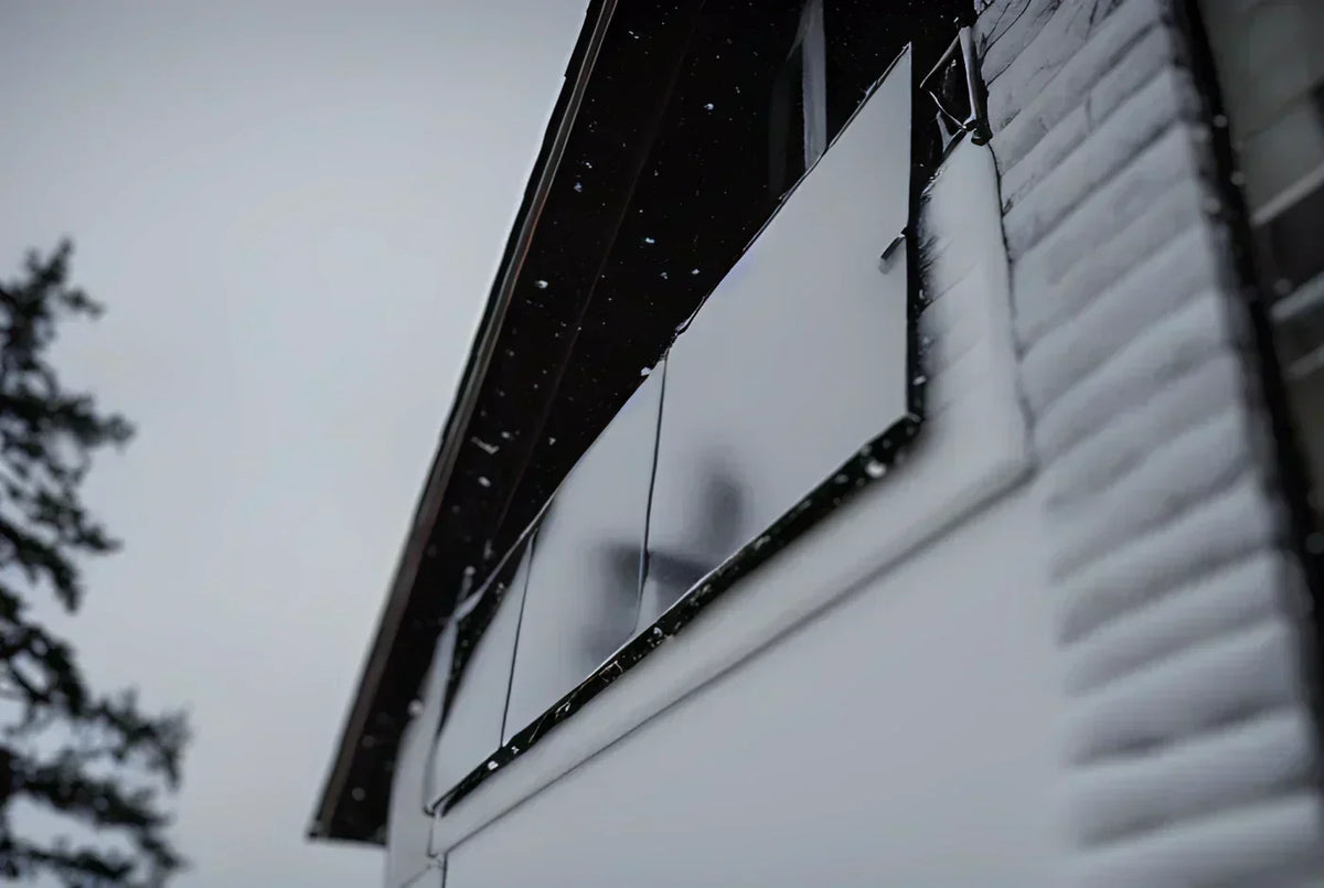 Schnee, der auf Solarpanels fällt