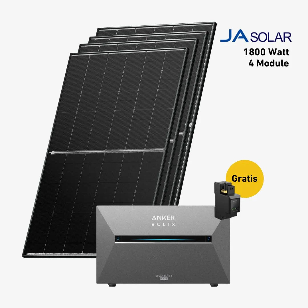 Basic Balkonkraftwerk Set mit 4 Solarmodulen, Anker Solix Stromspeiche, Anker Smart Meter und Sehr gut label
