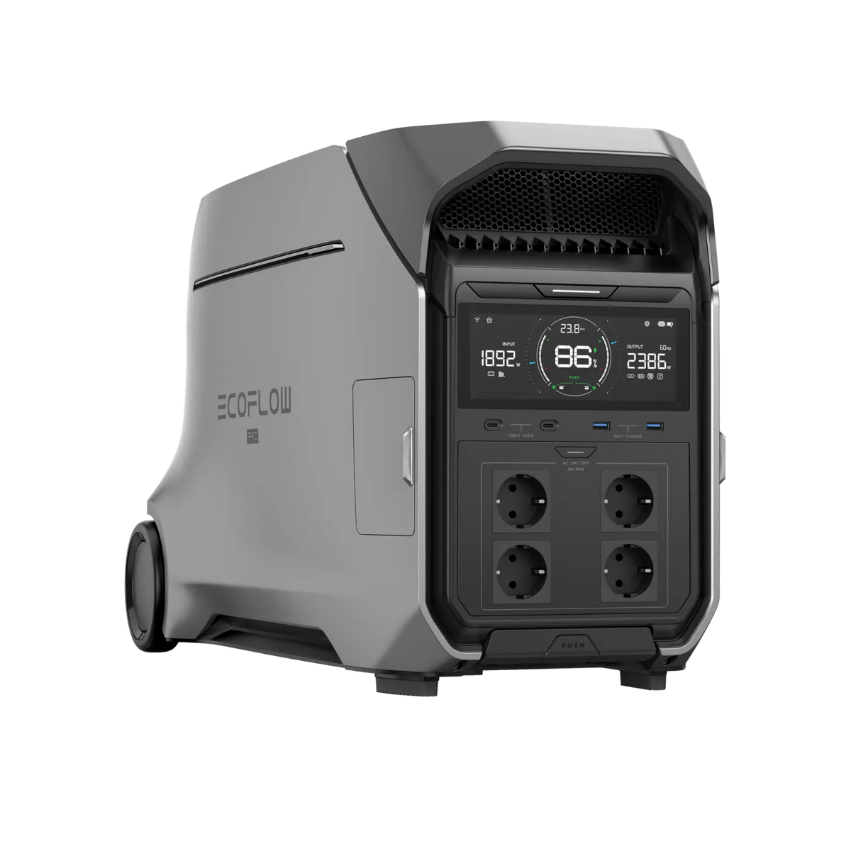 EcoFlow Delta Pro 3 Powerstation mit hochauflösendem Display, mehreren Steckdosen und robustem Design
