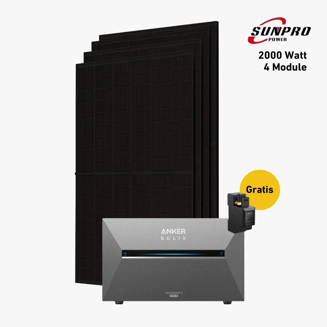 Max Balkonkraftwerk Set mit 4 Solarmodulen, Anker Solix Stromspeiche, Anker Smart Meter und Sehr gut label