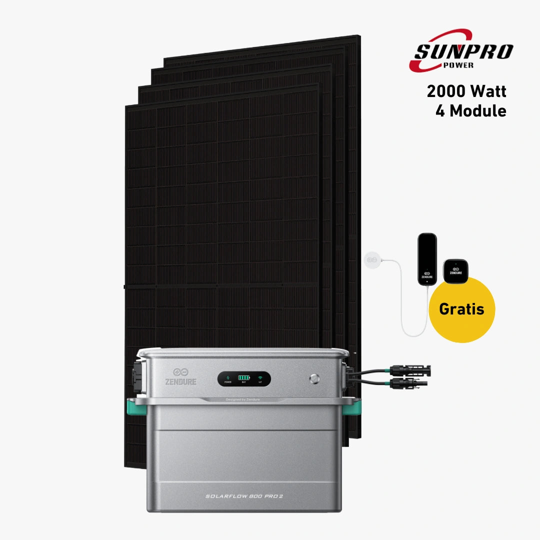 Max Set 2000 Watt mit Zendure Solarflow 800 Pro Speicher, Sehr Gut Label und Gratis Zendure Smartmeter