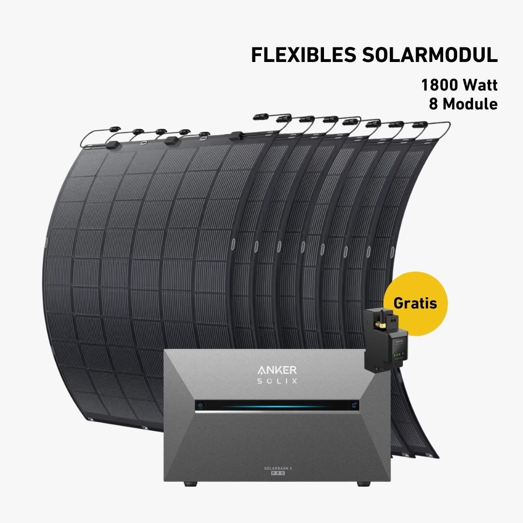 Balkonkraftwerk 1800W mit flexiblen Solarmodulen (mit Anker SOLIX Solarbank 3 E2700 Pro)