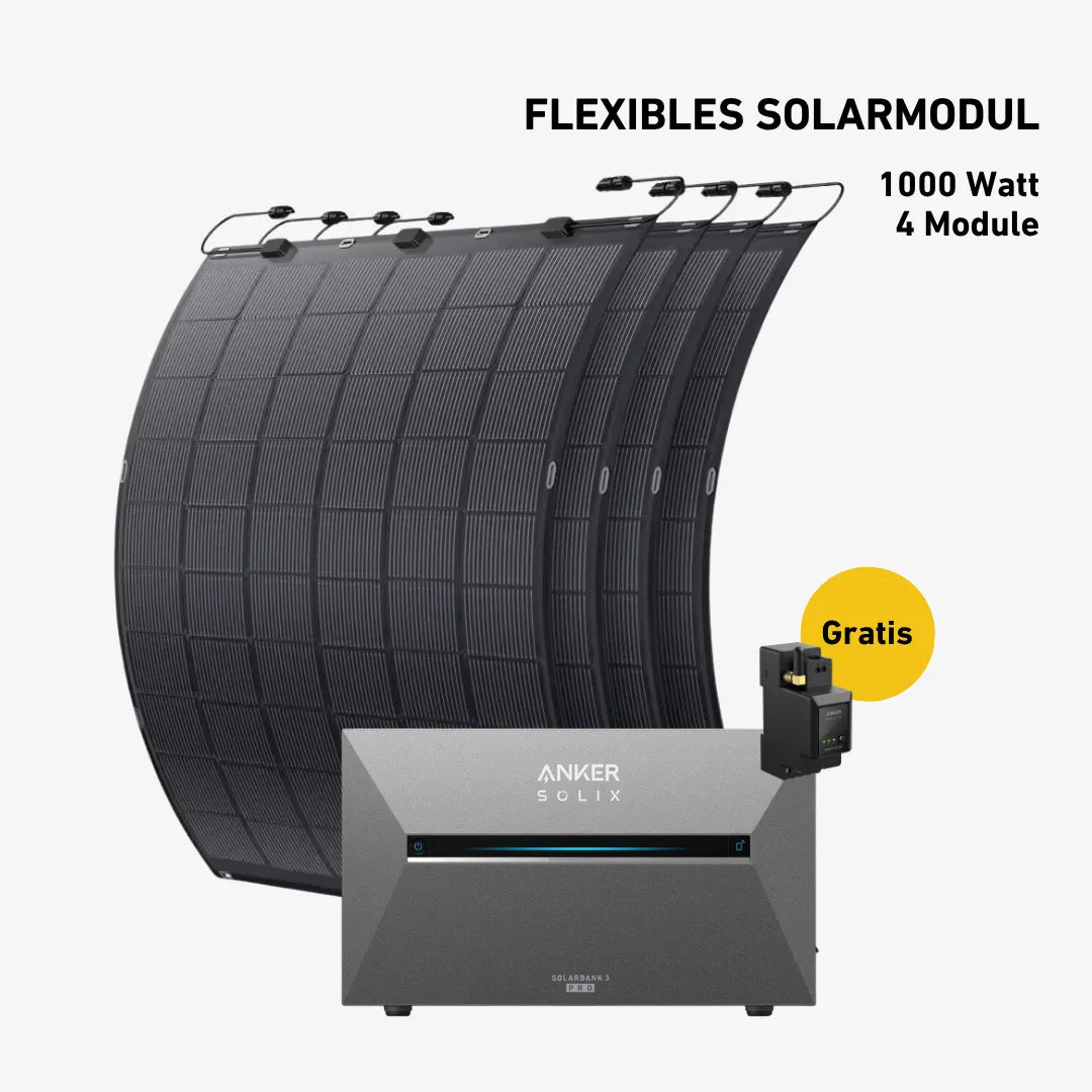 Balkonkraftwerk 1000W mit flexiblen Solarmodulen (mit Anker SOLIX Solarbank 3 E2700 Pro)