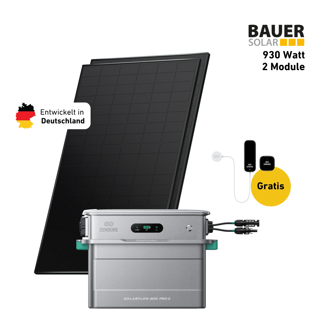 Premium Set 930 Watt mit Zendure Solarflow 800 Pro 2 Speicher, Sehr Gut Label und Gratis Zendure Smartmeter