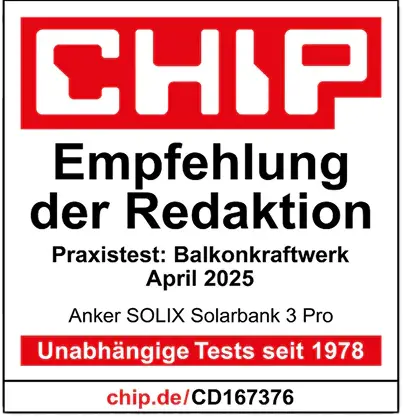CHIP Empfehlung der Redaktion – Anker SOLIX Solarbank 3 Pro Praxistest Balkonkraftwerk April 2025